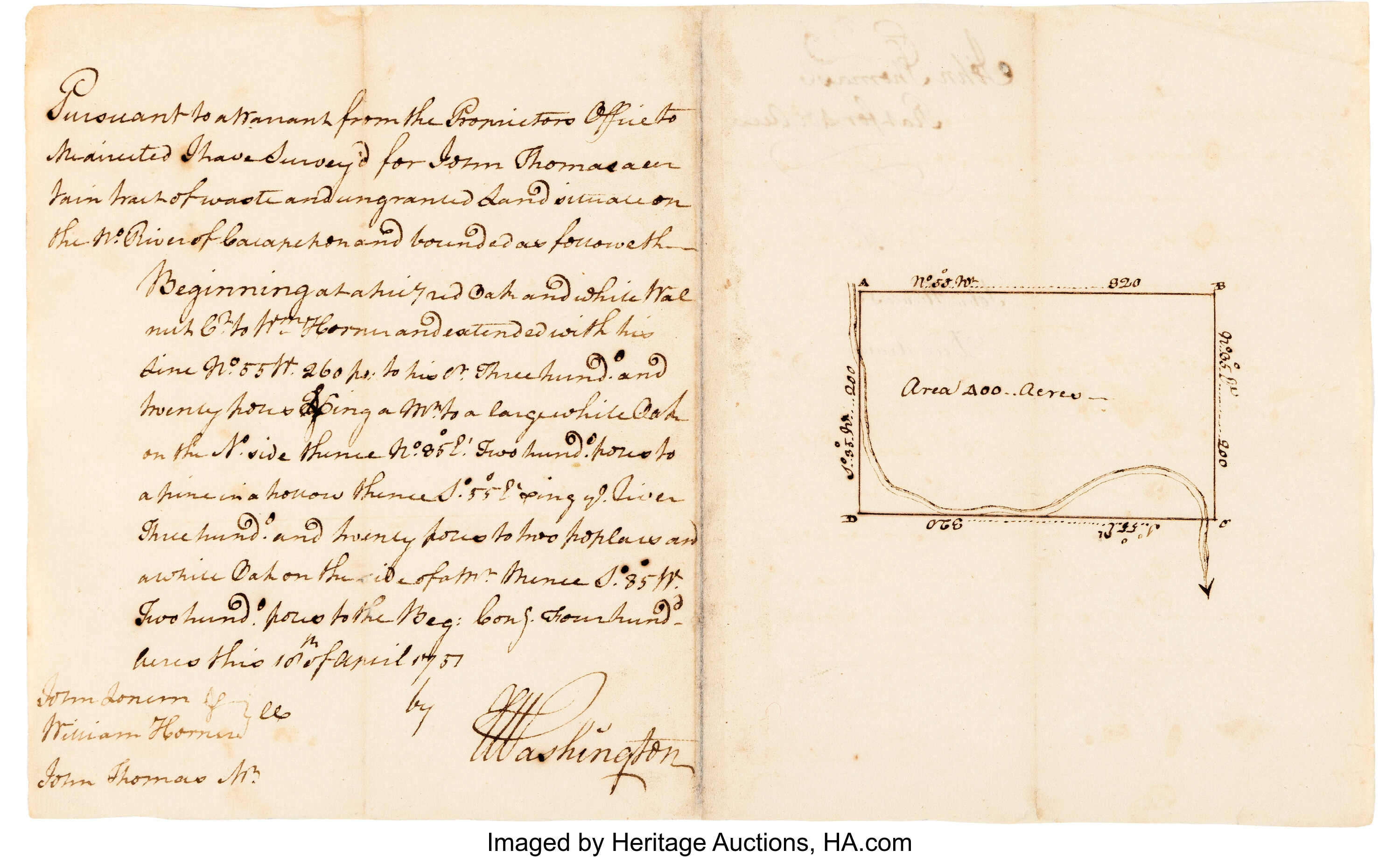 A land survey completed by George Washington when he was 19 years old